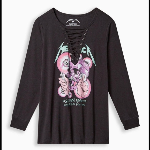 Torrid Black Long Sleeve Metallica Lace up Shirt - Picture 1 of 5